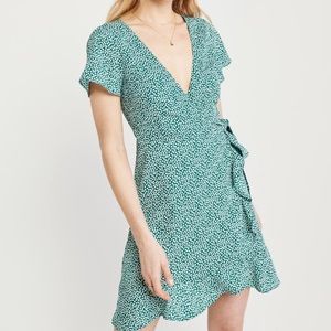 Green floral wrap dress